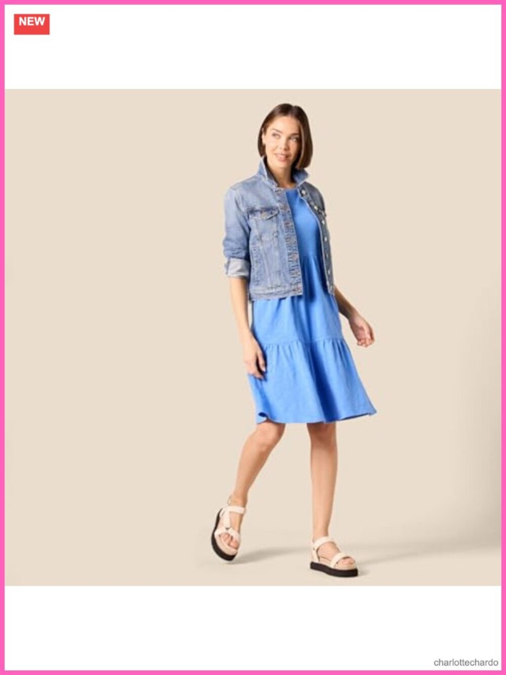 Short-Sleeve Crewneck Tiered Cotton Dress - Picture 4 of 6